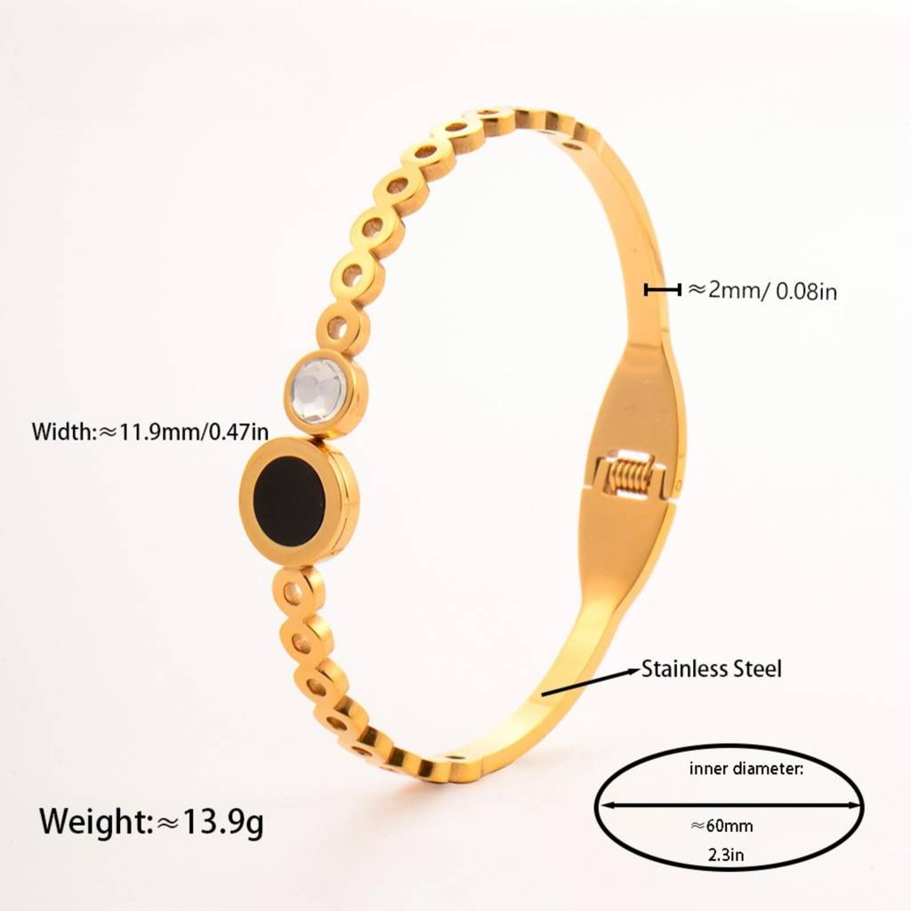 Diamond With Black Stone Openable Bracelet : BR_SS_CB01_gld