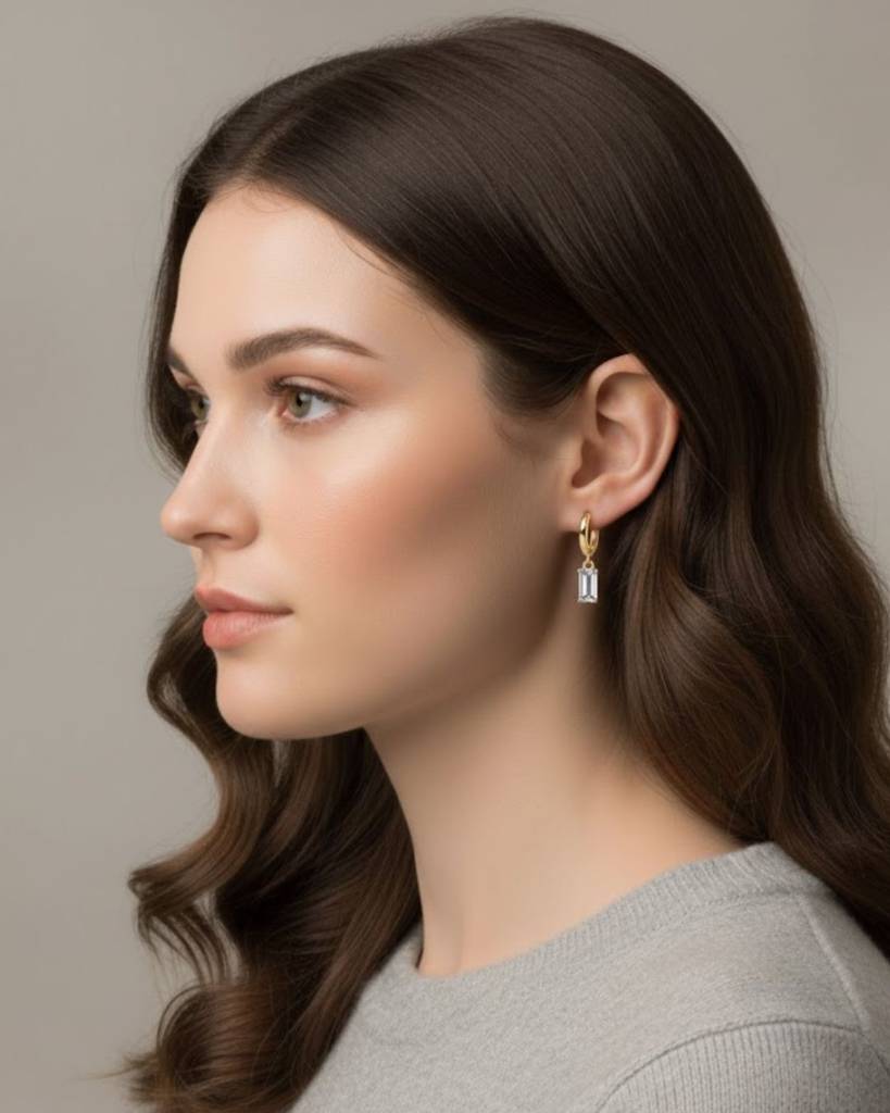 Birthstone Earrings For Women | Premium Baguette Huggies | April: Faux Diamond : CJST201141404DW