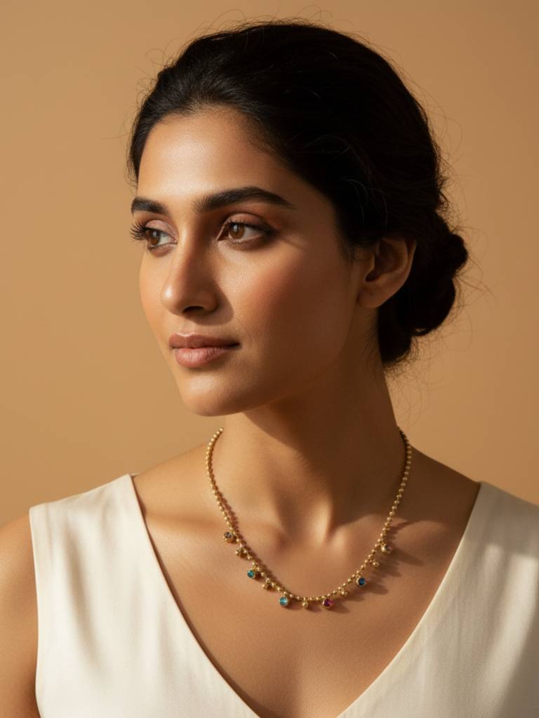 Anti-Tarnish Multicolor Beaded Stone Chain | 18K Gold Cz Jewelry : ATC648MBN