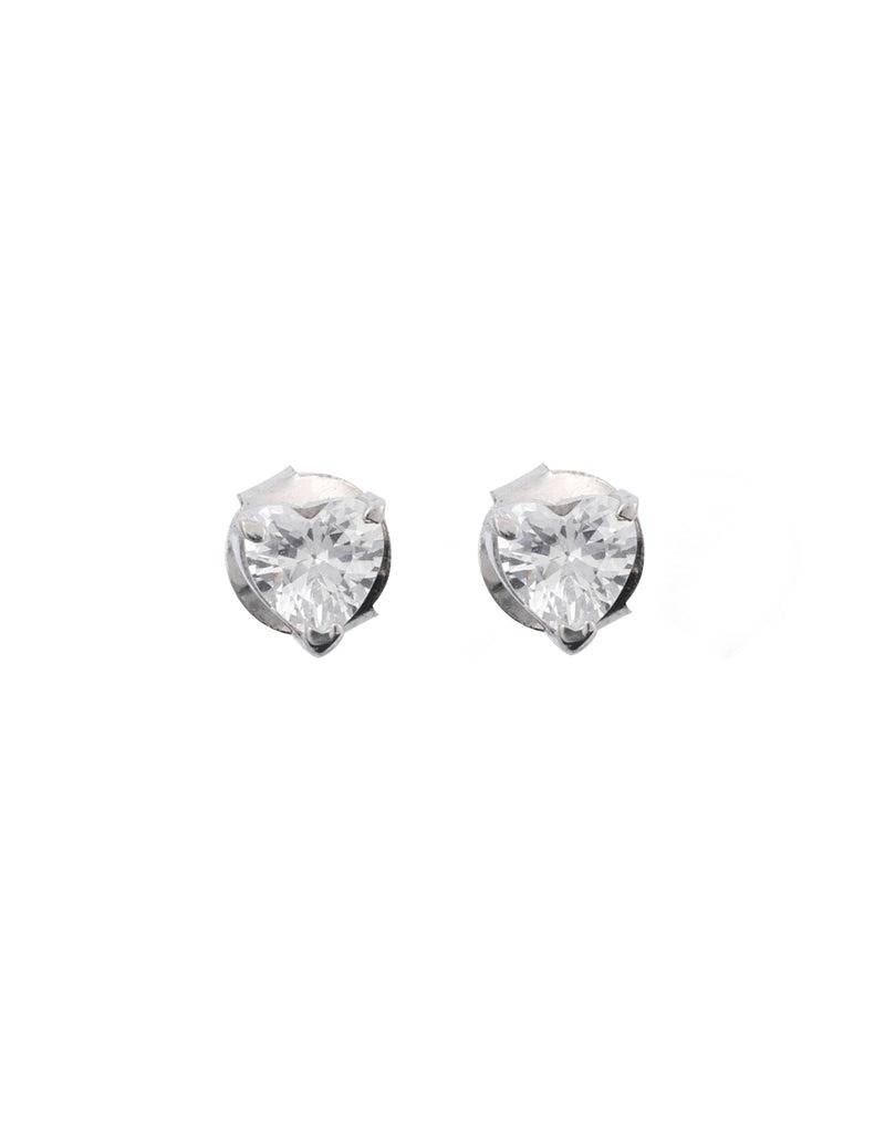 Heart-Shaped Single Stone Cz Studs In Sterling Silver : ER-40024-R
