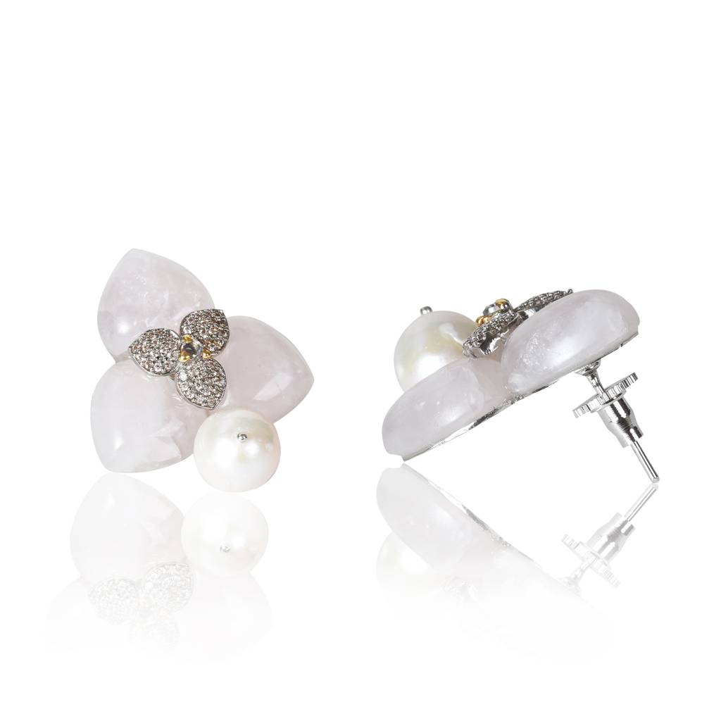 Heart Shaped Rose Quartz With Baroque Pearl Drop Earring