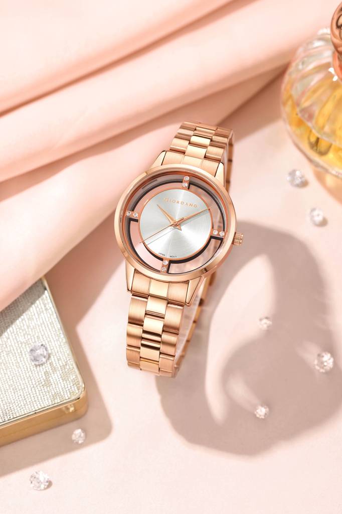 Giordano Analog Stylish Watch For Women With See-Through Dial With Crystal Accents And Stainless Steel Strap : GZ-60078-22