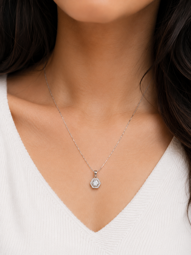 925 Silver Celeste Stone Halo Pendant : PH04578
