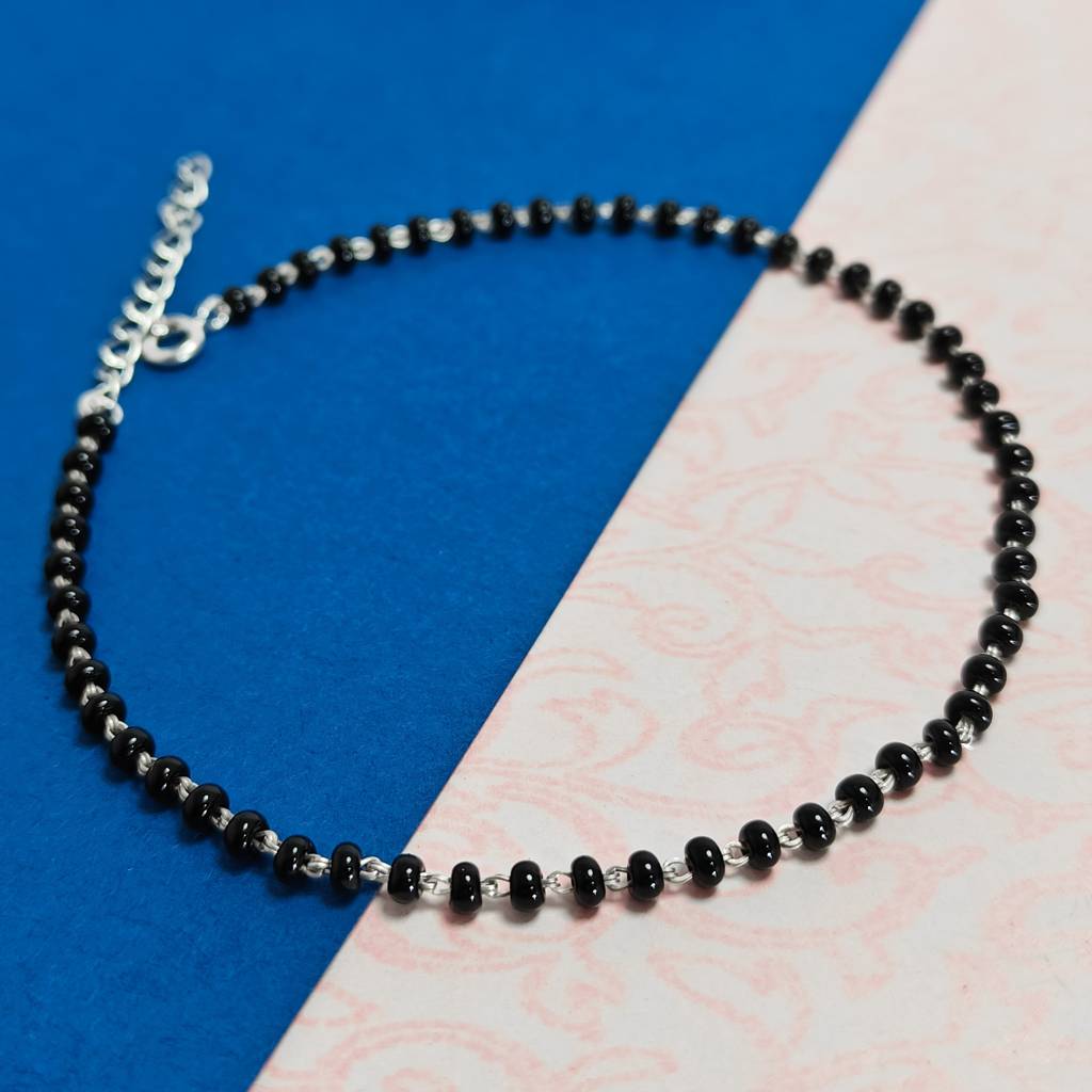 925 Silver Black Beaded Nazaria Anklet | Single Piece : IS-AK-PL-1033