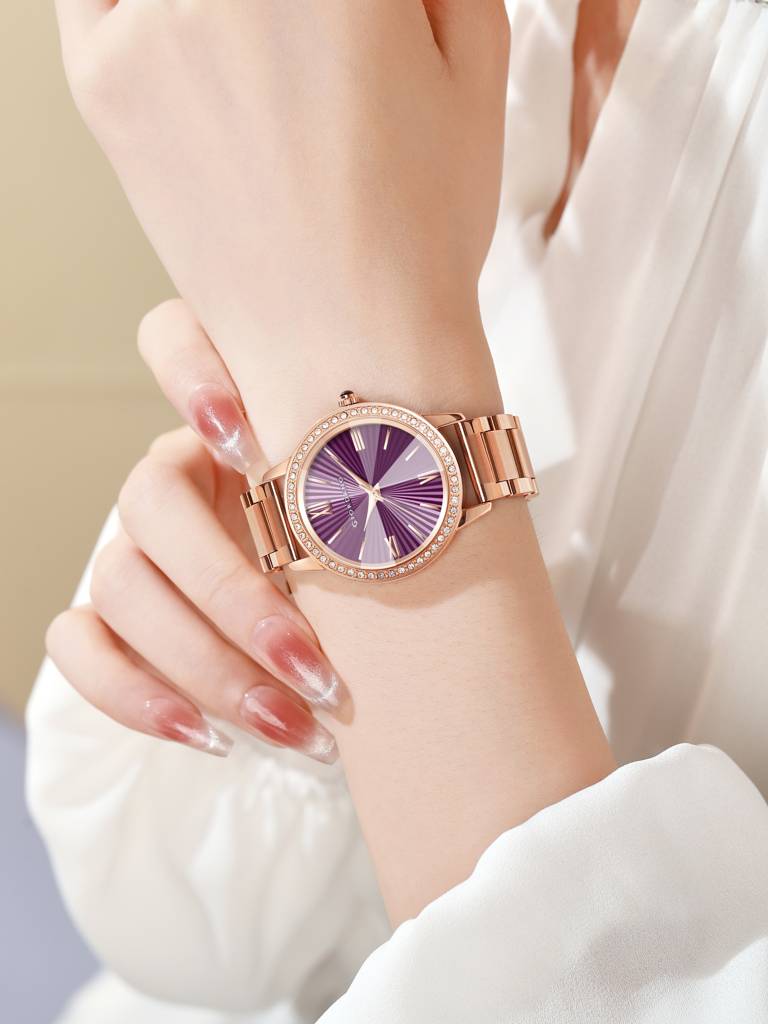 Giordano Classic Watch For Women With Round Diamond Cut Glass Dial, Elegant Stainless Steel Strap With Quartz Mo : GZ-60118-33