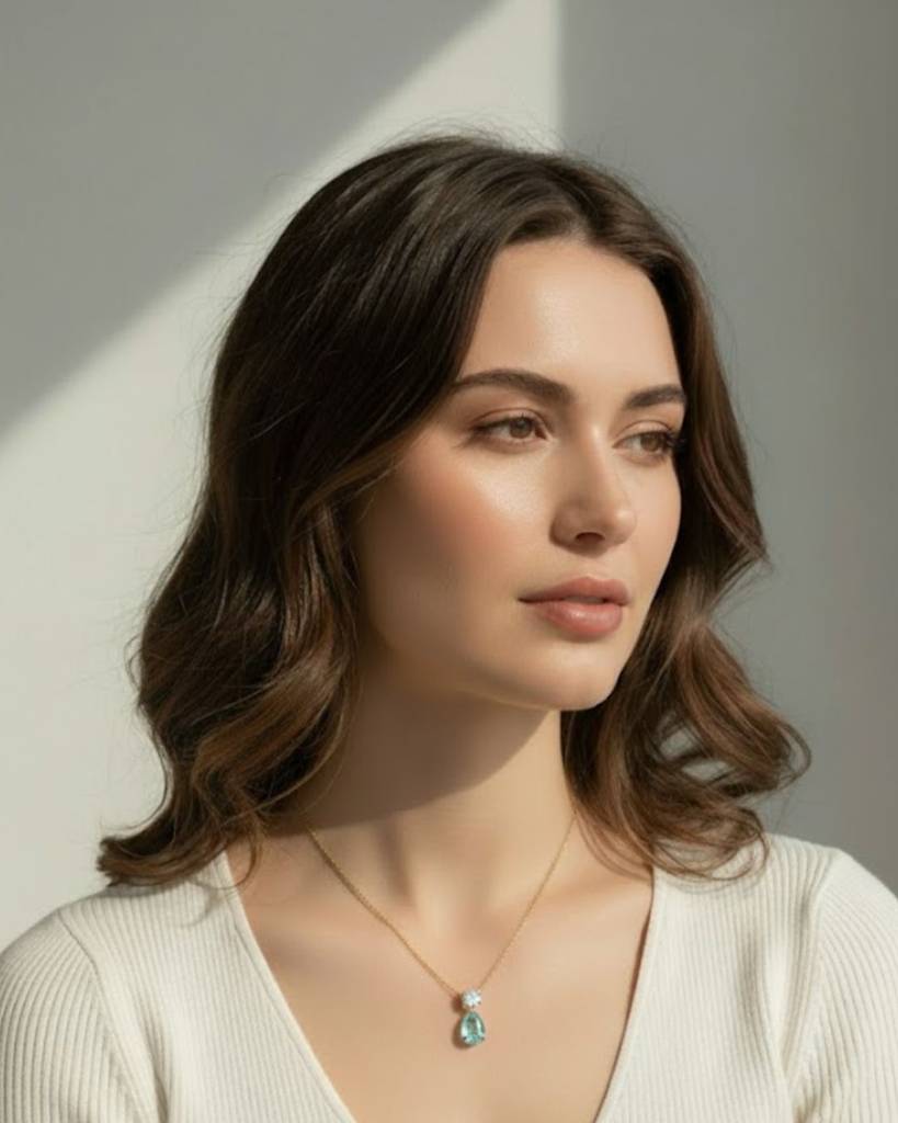 Birthstone Pear Necklace For Women | Premium Aquamarine Pendant Necklace : CJLX225403903CX