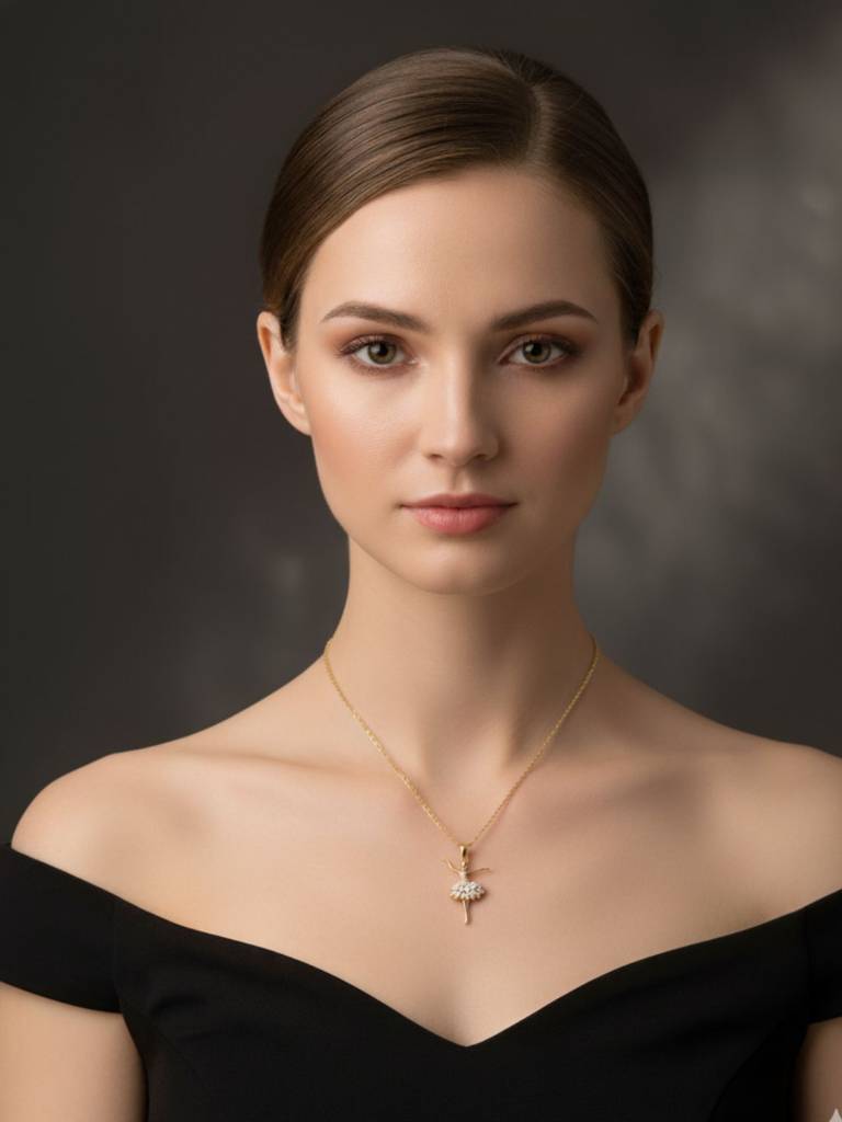 Anti-Tarnish Angel Ballerina Pendant Necklace | 18K Gold Cz Chain : ATC644AWSPC