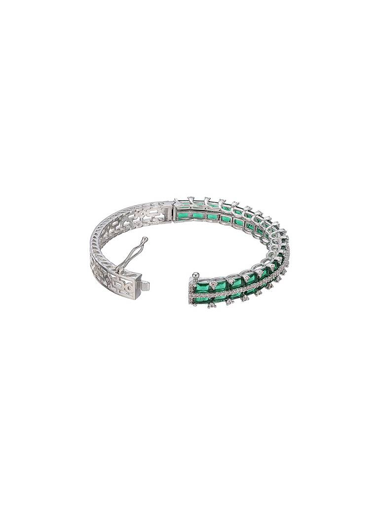 Silver Plated Emeral Green Ad Zircon Statement Minimal Bridal Bangle Bracelet : SJBR2934