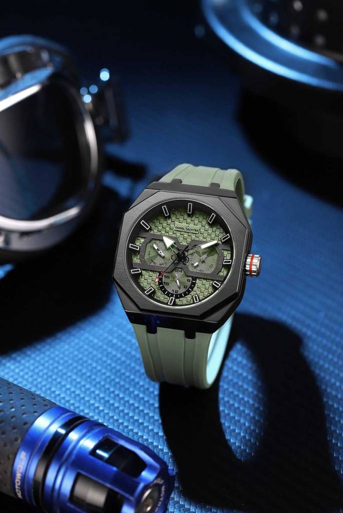 Daniel Hechter Paris Kleber Collection Sporty Multifunction Watch For Men With Checkered Geometric Dial, Day & Da : DHM1023-02