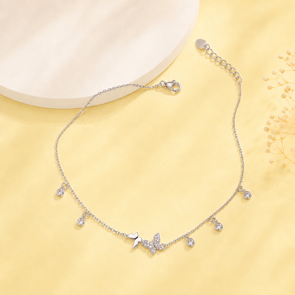 Silver Butterfly Charm Anklet : AN03750
