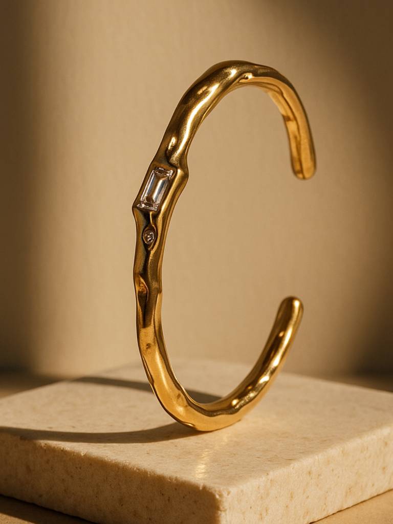 Sculptural Gold Open Cuff Bracelet | 18K Plated, Anti-Tarnish, Everyday : ATB614SSOC