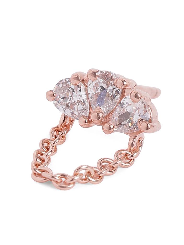 18Kt Rose Gold Plated Cz Stud And Chain Earring : FJE5867