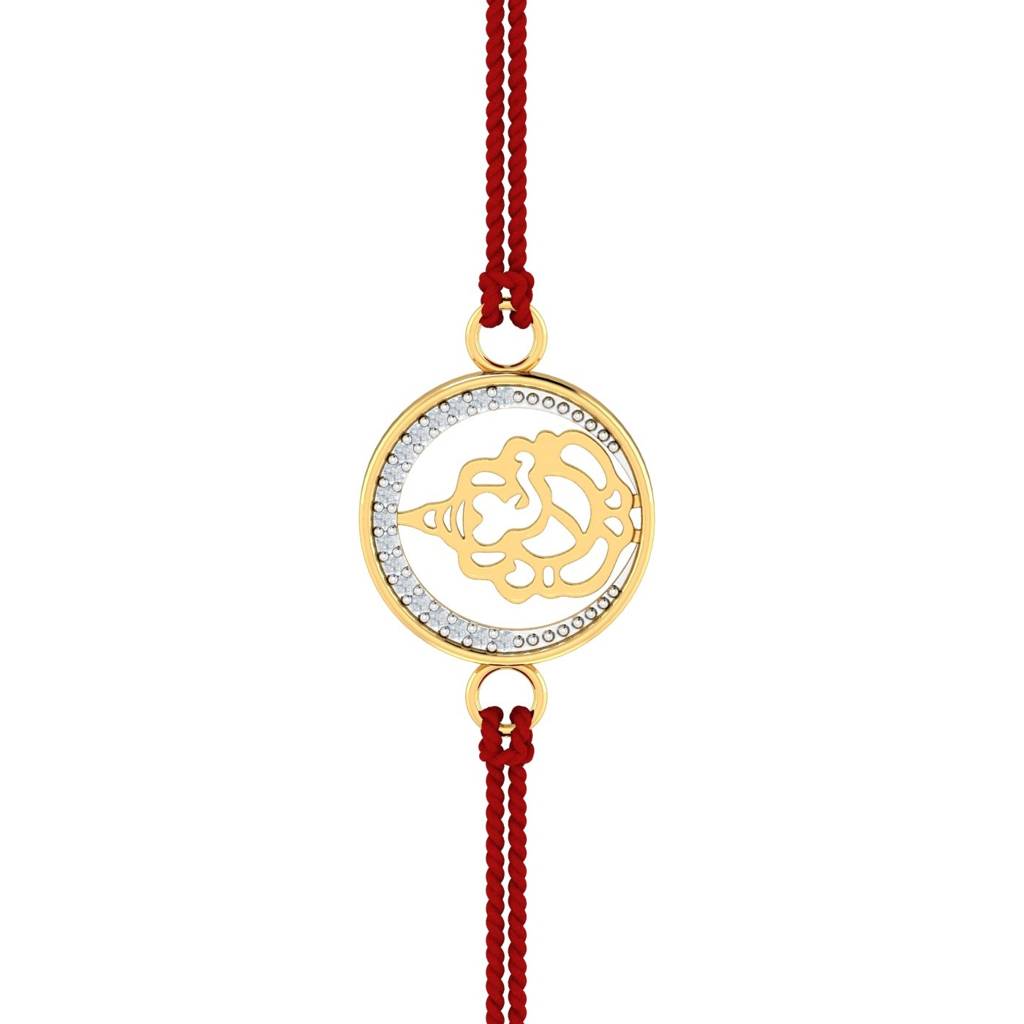 9K Yellow Gold Ganesha Diamond Rakhi : RA2064_9K
