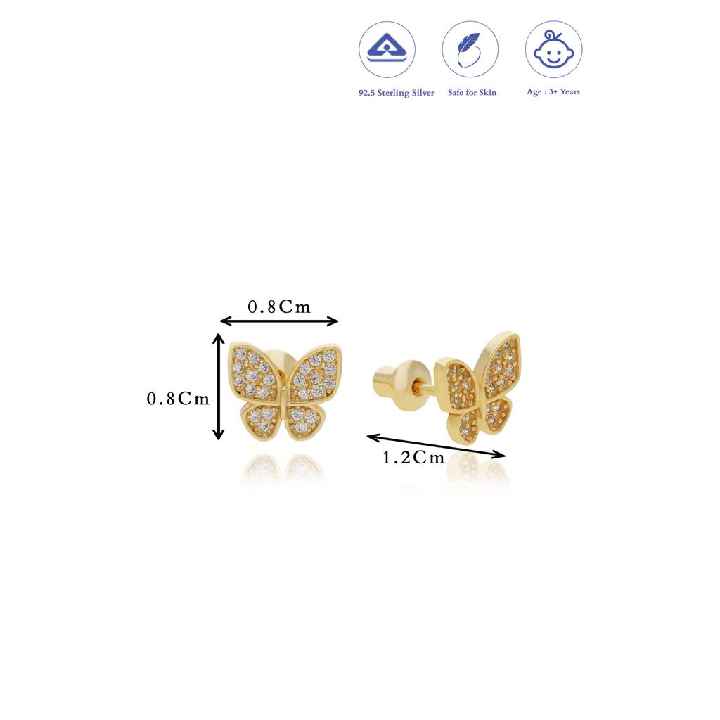 Butterfly 18K Gold Polish Silver Stud For Kids(2+ Yrs) : KS-3