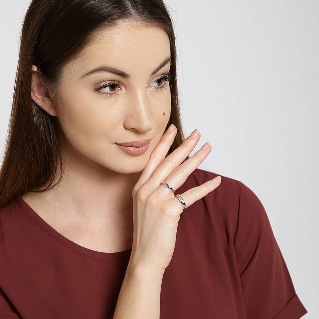 Silver Plated 2 Pcs His And Her Heart Shape Matching Promise Couple Rings Lovers Wedding Engagement Band Gift Jewell : PFCCR09