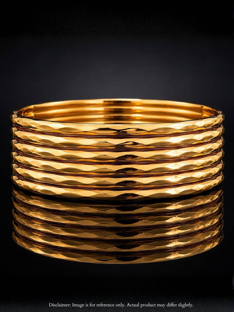 3D Barfi Gold Bangles Set Of 6 For Small Wrists | Anti Tarnish | Size 2.2 : ATB997BB6