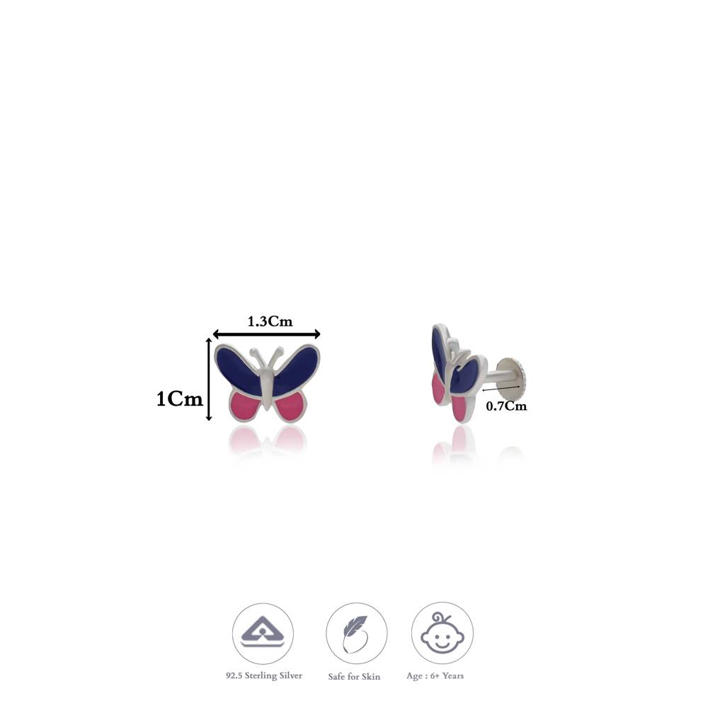 Blue-Pink Enamel Butterfly Silver Kid Earring | 925 Hallmark | Everyday Wear : KE-KS-RH-M-122-P