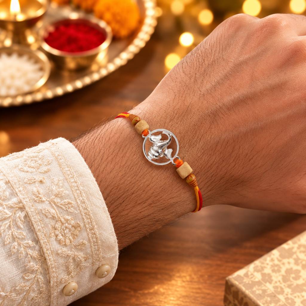 925 Sterling Silver Premium Ganesh Rakhi Combo : TWIN042