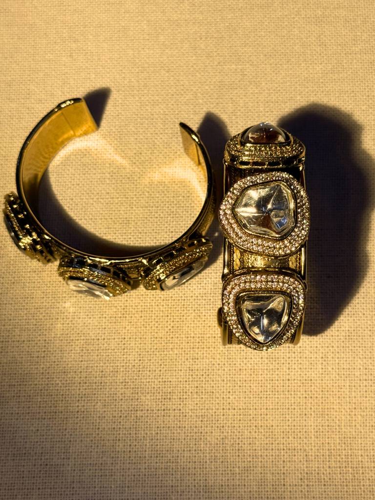 Golden Moissanite Cuff Bracelet | Openable Adjustable Gold Kada Bangle : AFB416GMC