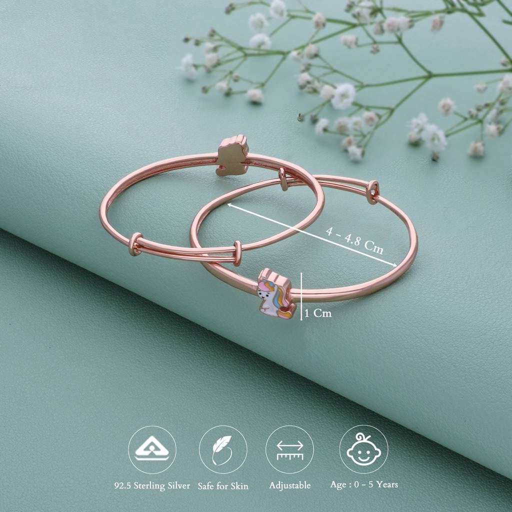 Iyal Radiant Unicorn 18K Rose Gold Polish Silver Kid Bangle (0-5 Yrs) : KB-CC-RG-U-185-P