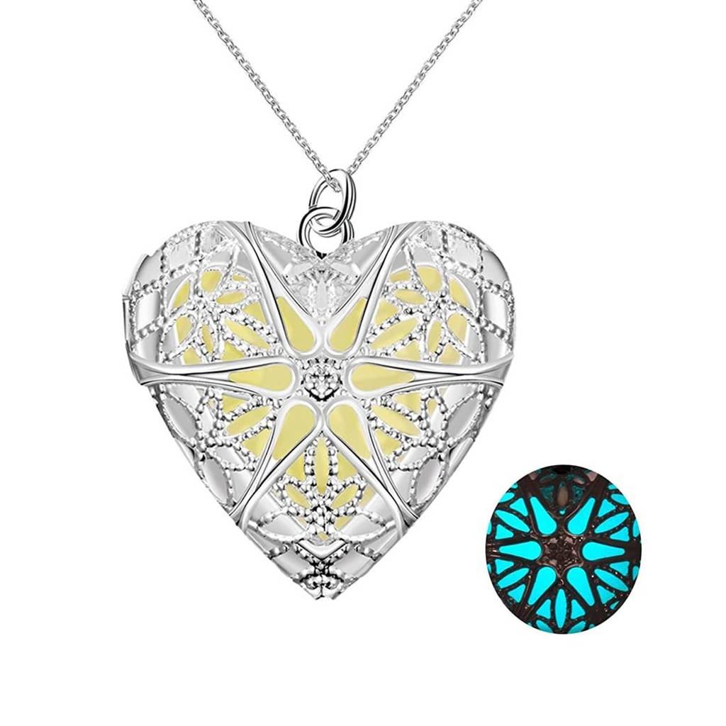 Glow-In-The-Dark Heart Of Atlantis Steampunk Style 925 Silver Plated Pendant Necklace For Girls And Women : PX8P01