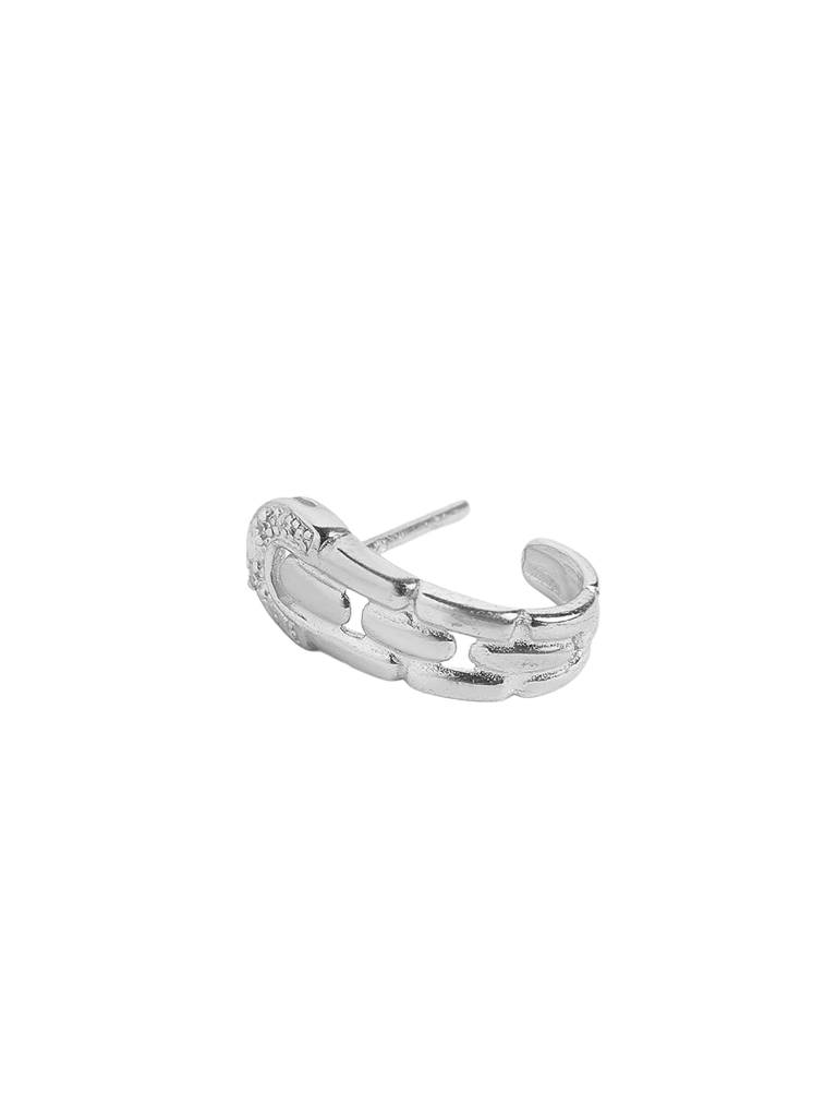 925 Sterling Silver Rhodium Plated Cz Interlock Chain Half Hoop Earring : SILE603