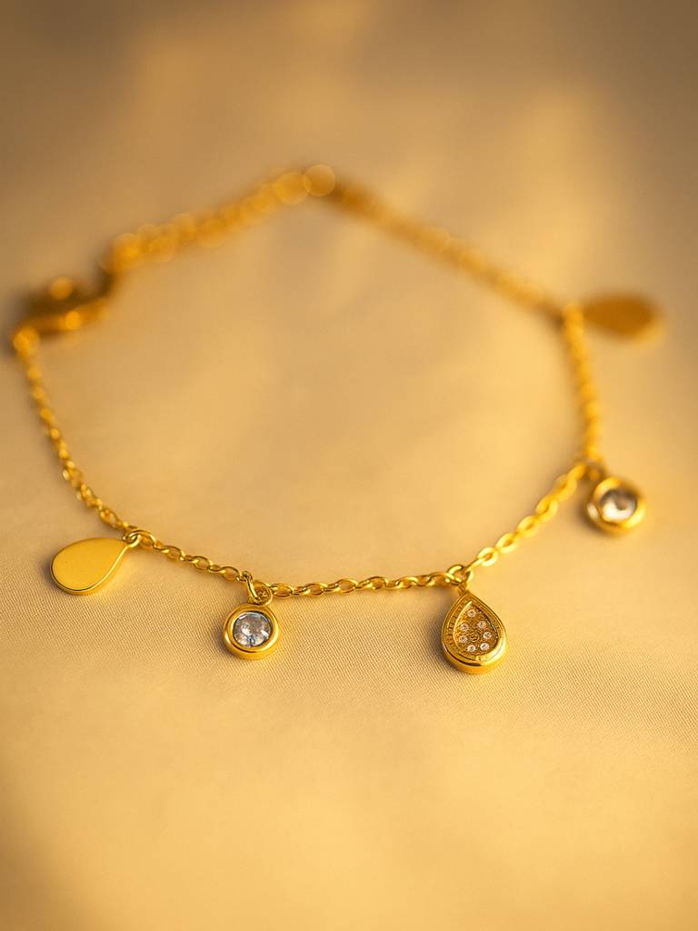 18K Gold Teardrop Charms Bracelet With Cz Stones | Lightweight & Elegant : ATCB550TCB