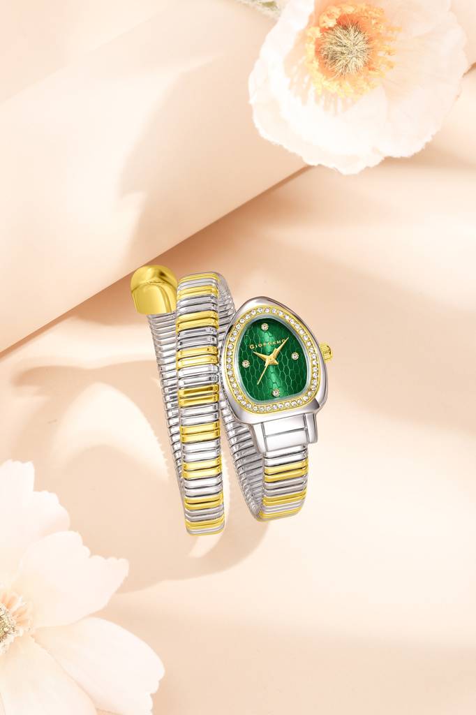 Serpentine Collection Analog Quartz Watch For Women Honeycomb-Textured Dial, Crystal Bezel & Markers, Snake-Styl : GZ-60188-33