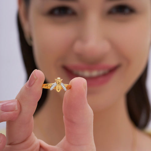 18K Gold Vermeil Styles Honeybee Ring For Women| Valentine Gift Jewellery : KRO0090-Gold-5