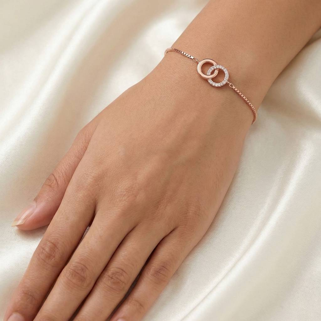 Rose Gold Plated Interlocking Circles Box Chain Bracelet : BR1143