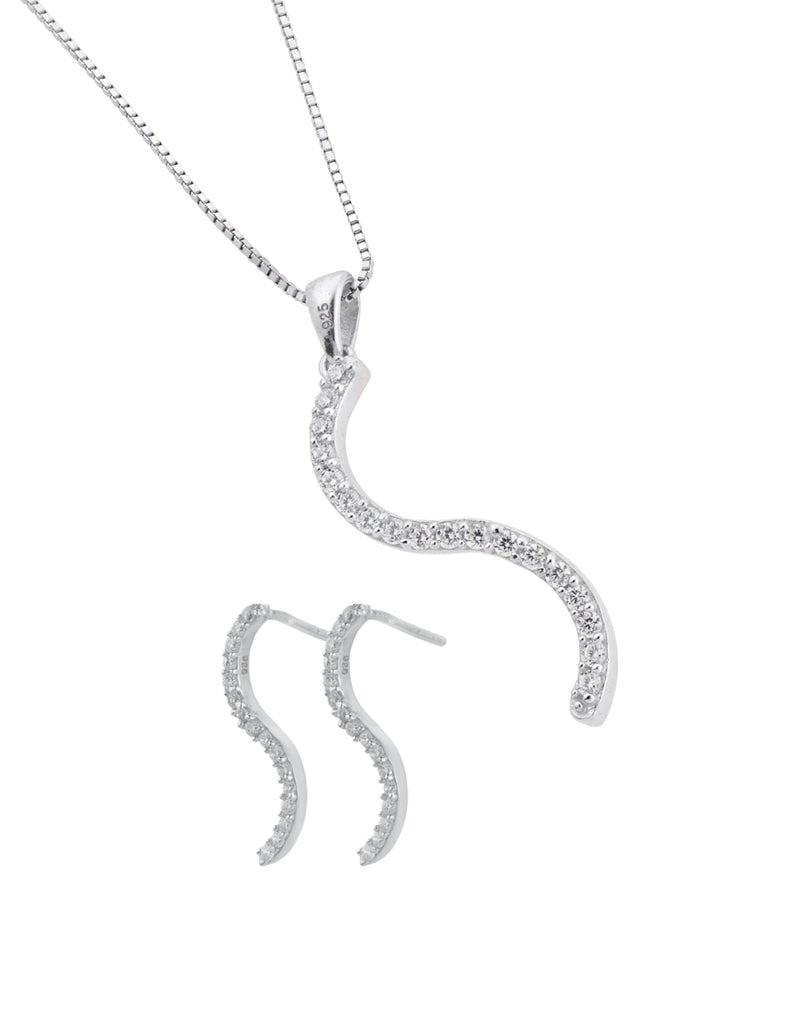 "Stylish Alphabet S Design Cz Stone Pendant & Earrings Jewelry Set : JS-10007-R