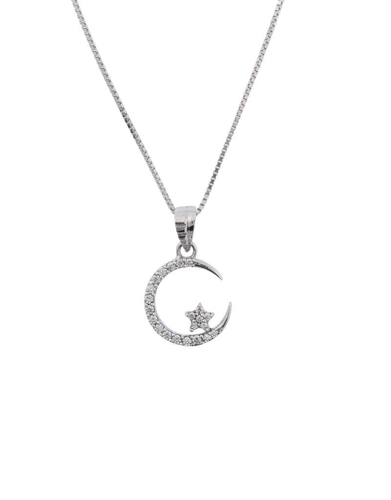 Sparkling White Celestial Crescent Star Pendant Charm : PD-70023-R