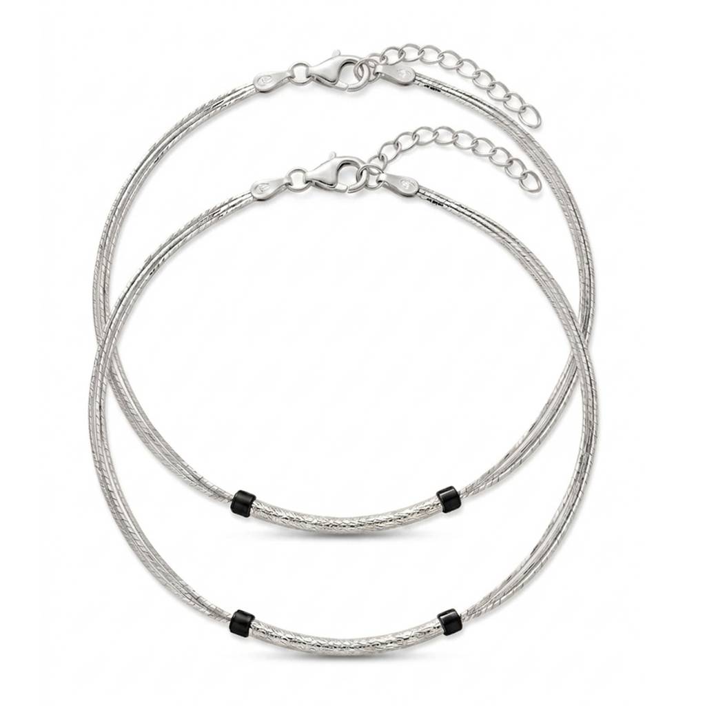 The Woven Horizon Layered Silver Anklet : AK1127