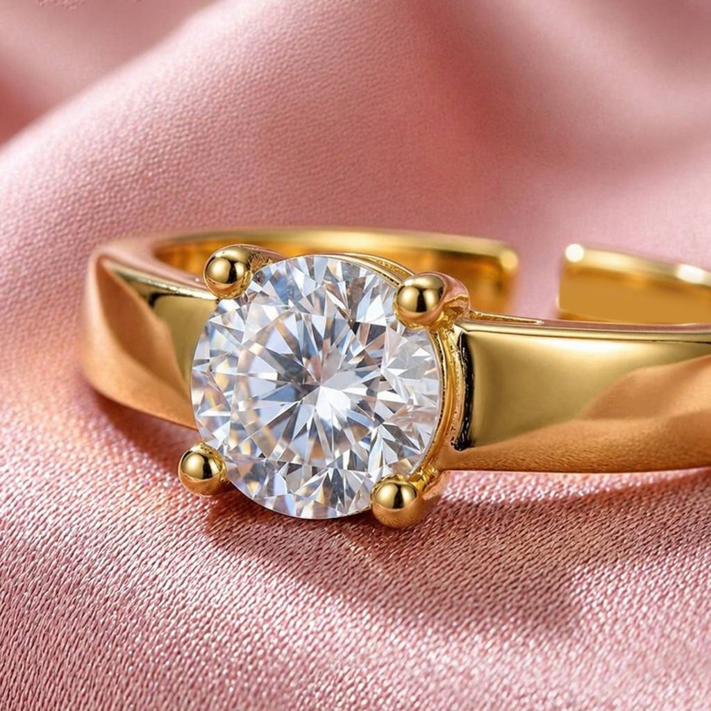 Gold-Plated Classic Solitaire Adjustable Anti-Tarnish Ring  For Women : HSPS60MB1882