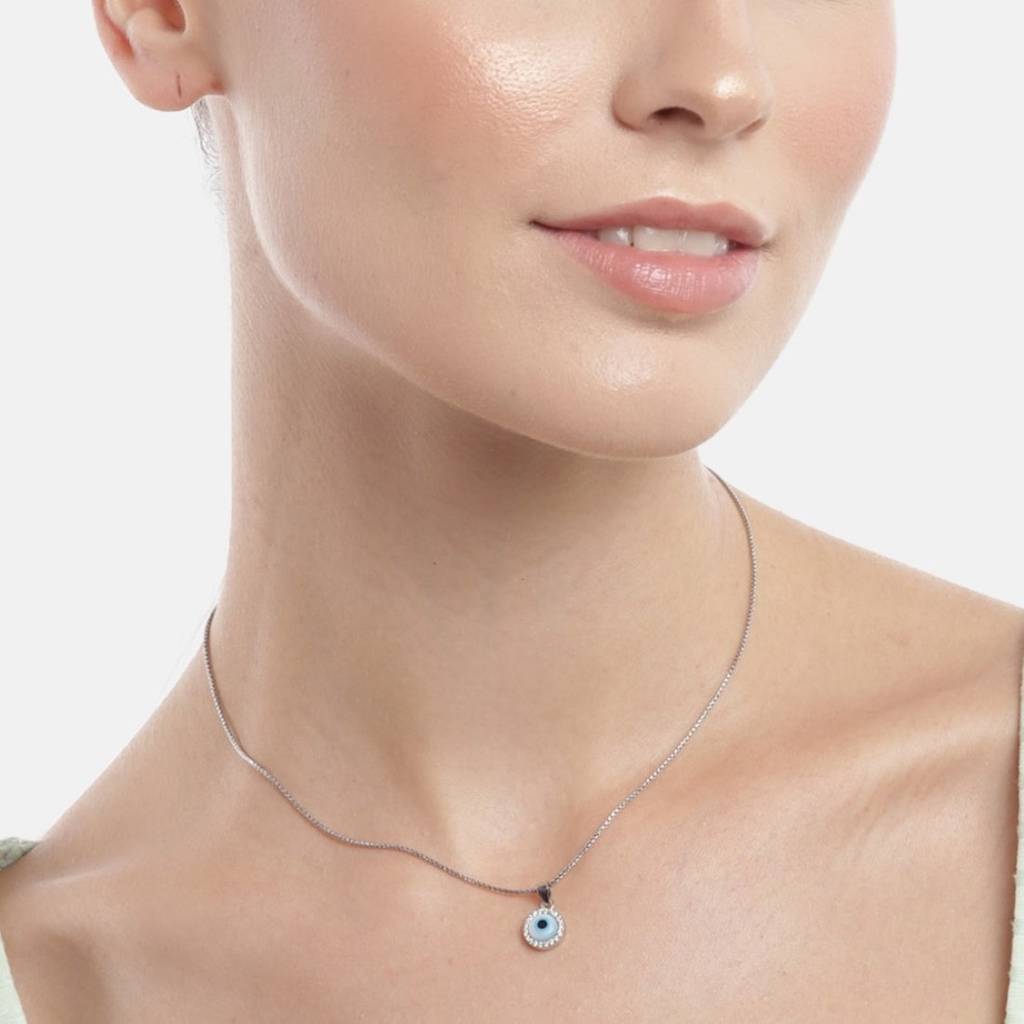 Evil Eye Guardian Rhodium Plated Cz 925 Sterling Silver Necklace : NL-30193-R