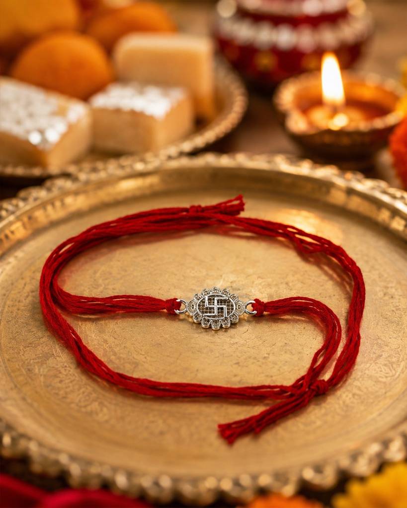 Eternz Certified Jewellery - INARI SHINES 925 Silver Divine Swastik Rakhi (One Size)