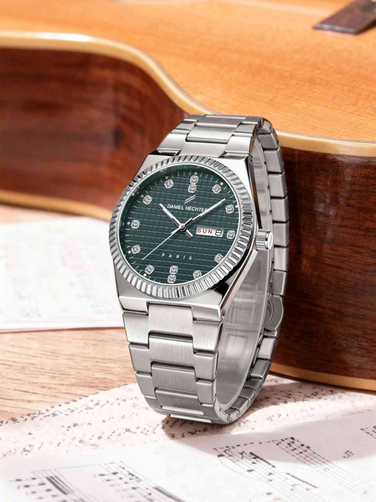 Daniel Hechter Hoche Collection Classic Analog Watch For Men – Textured Dial,Crystal Indices With Fluted Bezel, D : DHM1027-33