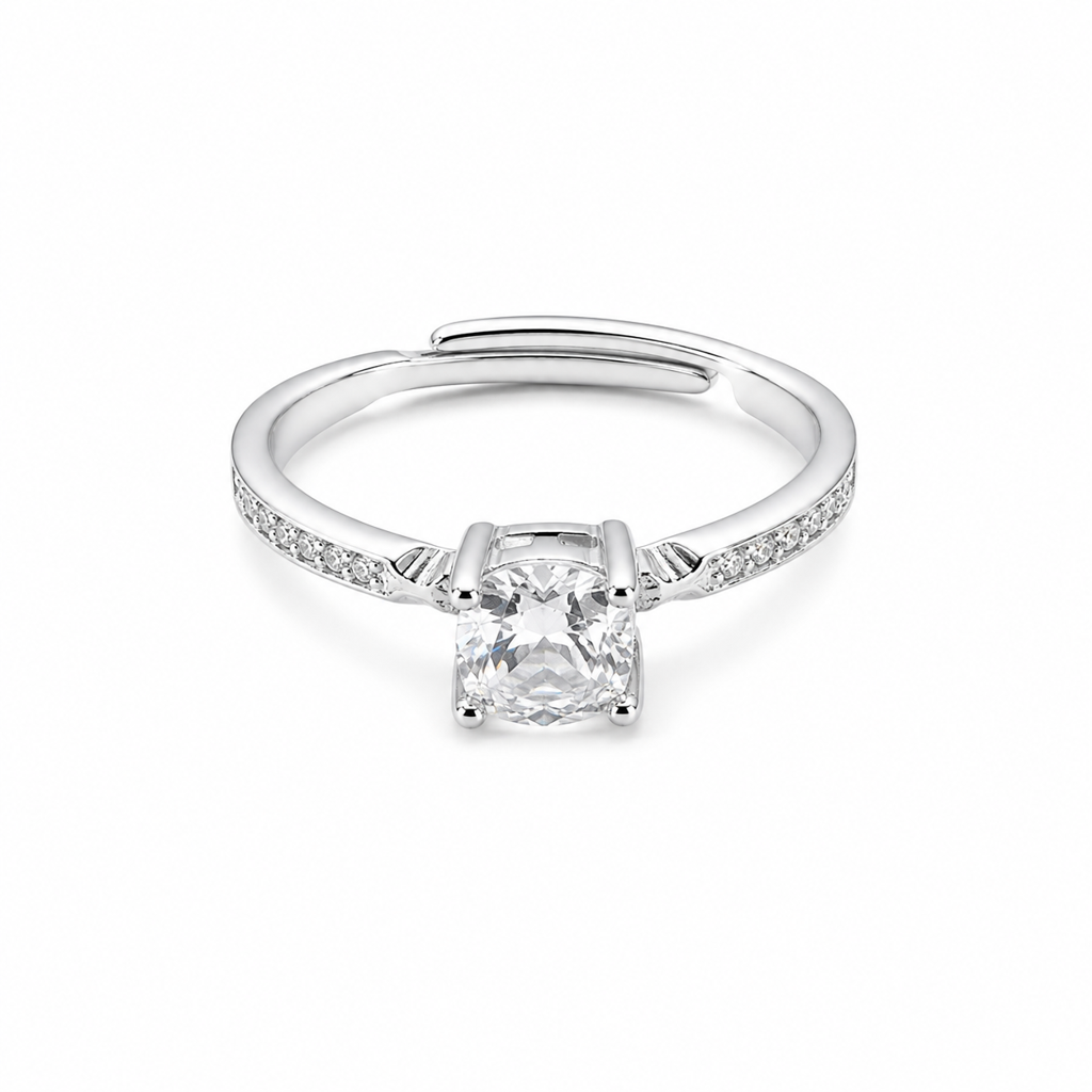 925 Silver Sparkling Cushion  Adjustable Ring : LR23280