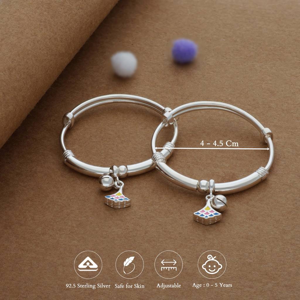 Iyal Happynest Silver Kid Bangles (0-5 Yrs) | 999 Hallmark | Adjustable | Lightweight : KB-CC-RH-A-284-P