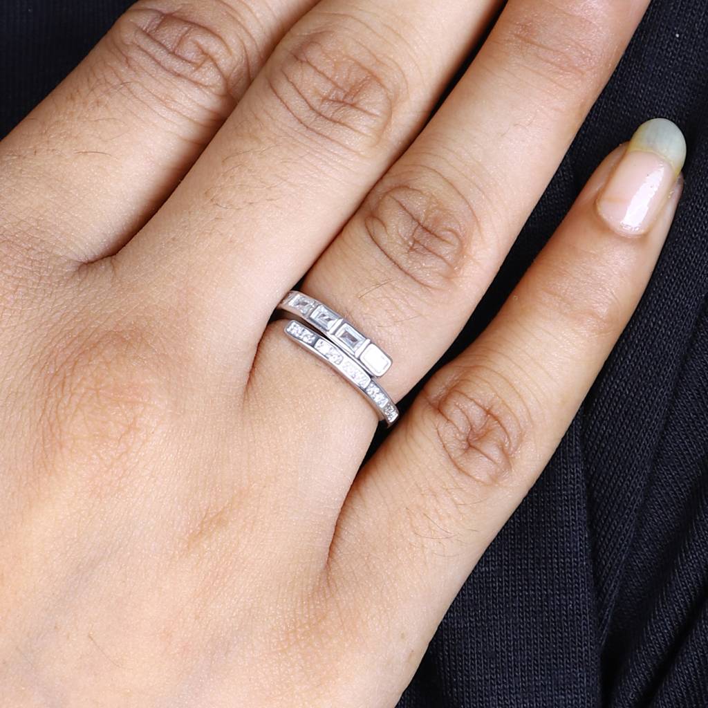 Women'S Elegant Silver Tiara-Inspired Ring With Princess-Cut Cubic Zirconia : RN-SL-10054-4-W