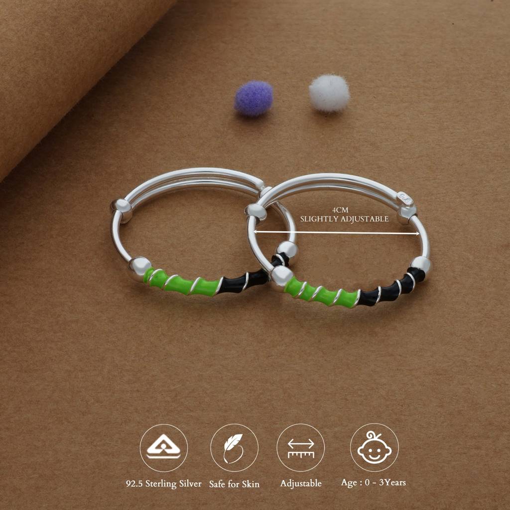 Iyal Green Swirl 925 Silver Kids Bangles (0-3 Yrs) : KB-CC-RH-E-359-P
