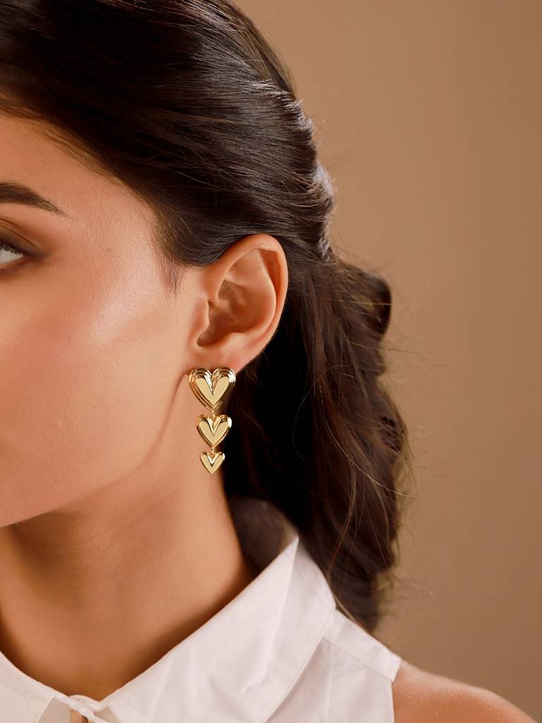 Valentine’S Day Triple Heartfall Gold Dangler Earrings : 8905124574838