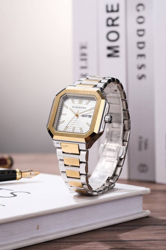 Giordano Square Formal Watch For Men – Textured Dial,Day & Date Display And Stylish Stainless Steel Strap : GZ-50140-22
