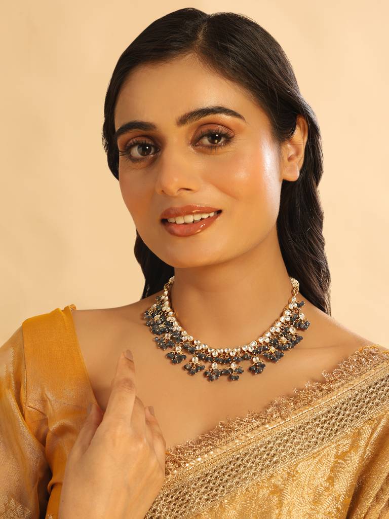 22K Gold Plated  Azure Dusk Kundan Necklace : YI24A0470N