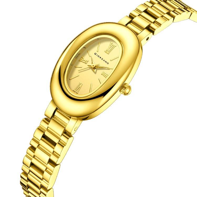 Giordano Oval Shape Dial Watch For Women – Elegant Roman Numerals, Stainless Steel Strap, Sleek Analog Design : GZ-60115-33