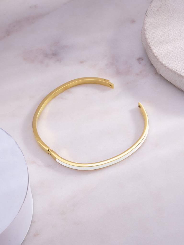 White Enamel Bangle Bracelet For Women - Waterproof & Anti-Tarnish : BR0576