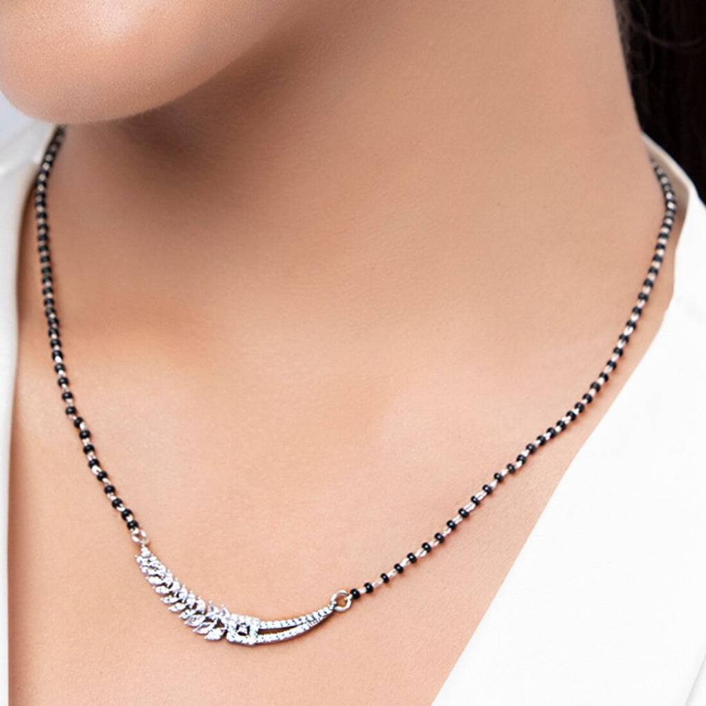 Floral Leaf Style 925 Silver Mangalsutra : MGS-10008-C