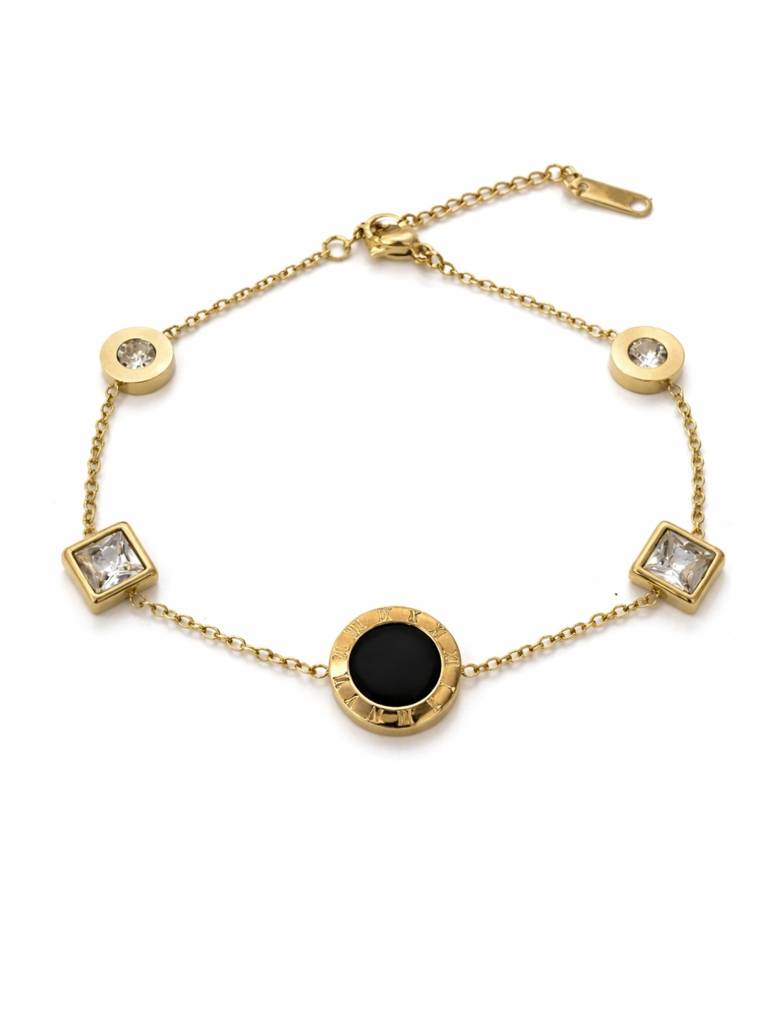 Black Roman Multi-Shape Gold Bracelet | Anti-Tarnish Cz Jewelry : ATCB752BRMB