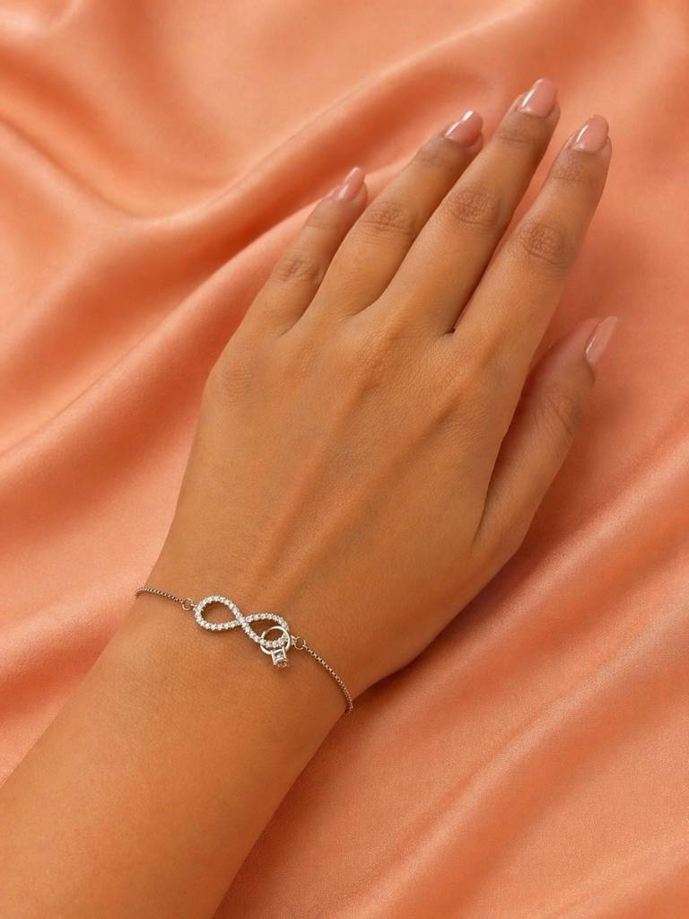 Sparkling Infinity & Solitaire Box Chain Bracelet : BR1147