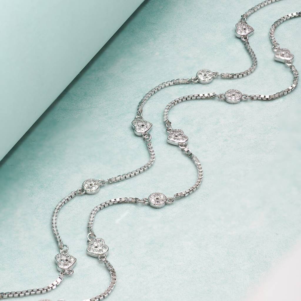 Minimal Heart Trinket 925 Silver Anklet : ANK-60030-PAIR